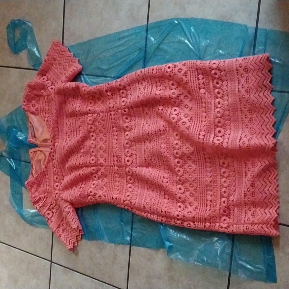 Antonio melani lace orange zipper lined party midi dress